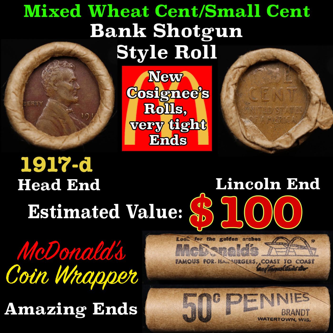 Lincoln Wheat Cent 1c Mixed Roll Orig Brandt McDonalds Wrapper, 1917-d end, Wheat other end