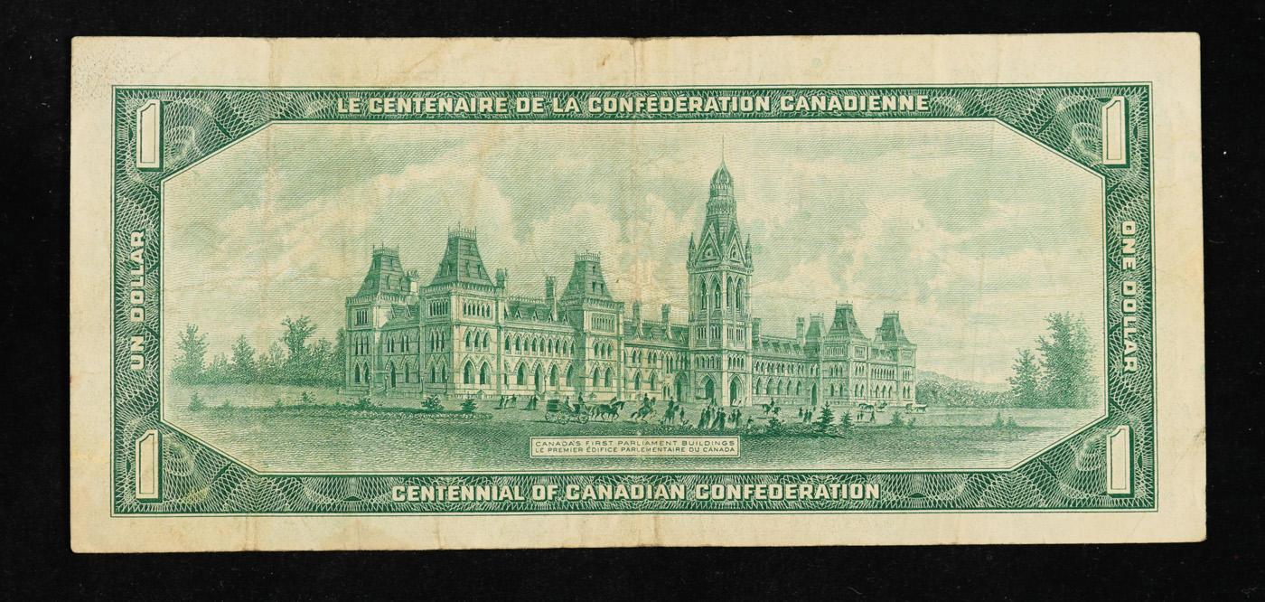 1967 Canada Cenetennial Issue 1 Dollar Banknote P# 84b Grades vf+