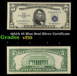 1953A $5 Blue Seal Silver Certificate Grades vf++