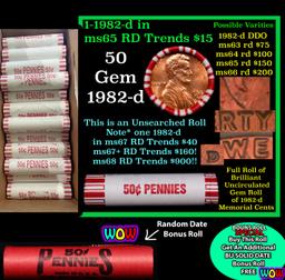 THIS AUCTION ONLY! BU Shotgun Lincoln 1c roll, 1982-d 50 pcs Plus one bonus random date BU roll! Ban