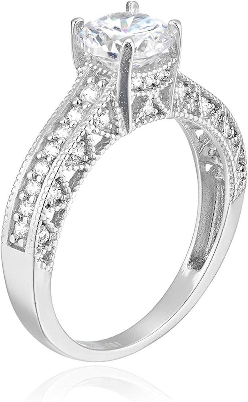 DECADENCE Sterling Silver 6.5mm Round Cut Cubic Zirconia Engagement Ring Size 7