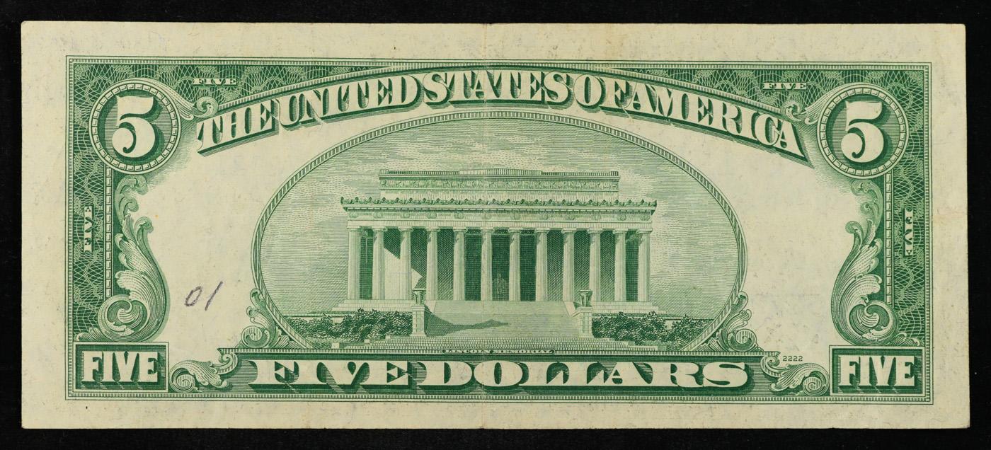 1953A $5 Blue Seal Silver Certificate Grades vf++