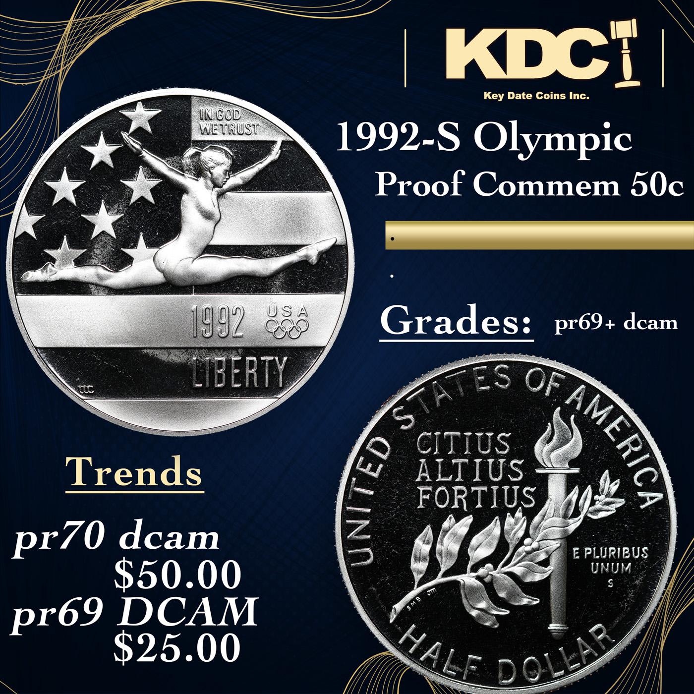 Proof 1992-S Olympic Modern Commem Half Dollar 50c Grades GEM++ Proof Deep Cameo