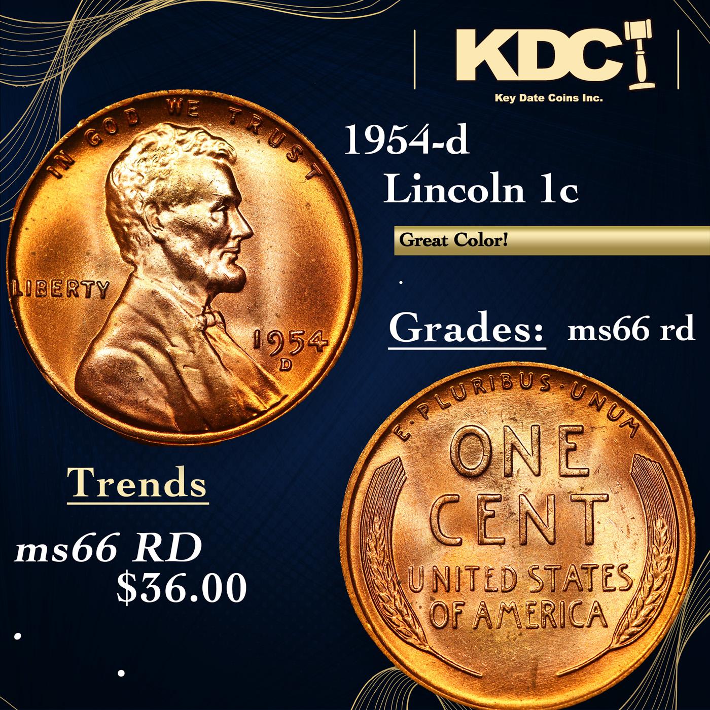 1954-d Lincoln Cent 1c Grades GEM+ Unc RD