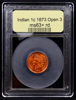***Auction Highlight*** 1873 Open 3 Indian Cent 1c Graded Select+ Unc RD By USCG (fc)