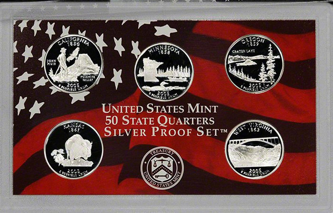 2005 United States Quarters Silver Proof Set - 5 pc set No Outer Box