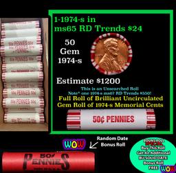 THIS AUCTION ONLY! BU Shotgun Lincoln 1c roll, 1974-s 50 pcs Plus one bonus random date BU roll! Ban