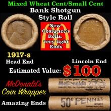 Lincoln Wheat Cent 1c Mixed Roll Orig Brandt McDonalds Wrapper, 1917-s end, Wheat other end