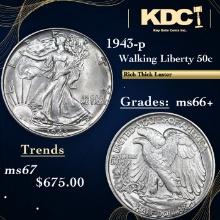 1943-p Walking Liberty Half Dollar 50c Grades GEM++ Unc