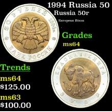 1994 Russia 50 Rubles Bimetallic Y# 368 Grades Choice Unc
