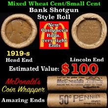 Lincoln Wheat Cent 1c Mixed Roll Orig Brandt McDonalds Wrapper, 1919-s end, Wheat other end