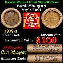 Lincoln Wheat Cent 1c Mixed Roll Orig Brandt McDonalds Wrapper, 1917-s end, Wheat other end