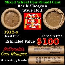 Lincoln Wheat Cent 1c Mixed Roll Orig Brandt McDonalds Wrapper, 1918-s end, Wheat other end