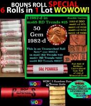 THIS AUCTION ONLY! BU Shotgun Lincoln 1c roll, 1982-d 50 pcs Plus FIVE bonus random date BU roll! Ba