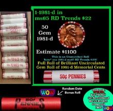 THIS AUCTION ONLY! BU Shotgun Lincoln 1c roll, 1981-d 50 pcs Plus one bonus random date BU roll! Ban