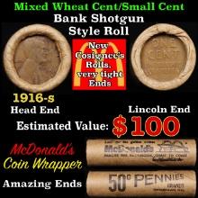 Lincoln Wheat Cent 1c Mixed Roll Orig Brandt McDonalds Wrapper, 1916-s end, Wheat other end