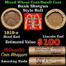 Lincoln Wheat Cent 1c Mixed Roll Orig Brandt McDonalds Wrapper, 1919-s end, Wheat other end