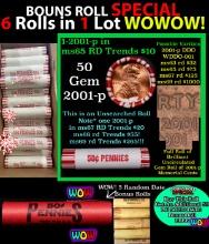 THIS AUCTION ONLY! BU Shotgun Lincoln 1c roll, 2001-p 50 pcs Plus FIVE bonus random date BU roll! Ba