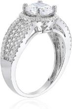 Decadence Sterling Silver 7mm round pave engagement ring with indented band