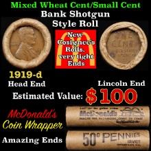 Lincoln Wheat Cent 1c Mixed Roll Orig Brandt McDonalds Wrapper, 1919-d end, Wheat other end