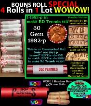 THIS AUCTION ONLY! BU Shotgun Lincoln 1c roll, 1982-p 50 pcs Plus THREE bonus random date BU roll! B