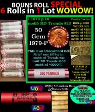 THIS AUCTION ONLY! BU Shotgun Lincoln 1c roll, 1979-p 50 pcs Plus FIVE bonus random date BU roll! Ba