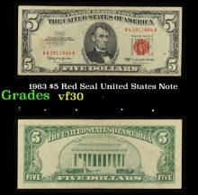 1963 $5 Red Seal United States Note Grades vf++