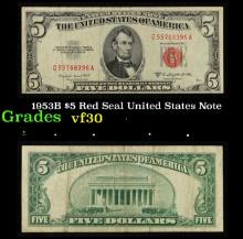 1953B $5 Red Seal United States Note Grades vf++