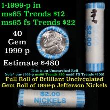 BU Shotgun Jefferson 5c roll, 1999-p 40 pcs N.F. String & Son $2 Nickel Wrapper