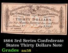 1864 3rd Series Confederate States Thirty Dollars Note Grades Choice AU/BU Slider