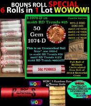 THIS AUCTION ONLY! BU Shotgun Lincoln 1c roll, 1974-s 50 pcs Plus FIVE bonus random date BU roll! Ba