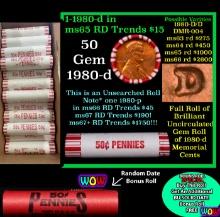 THIS AUCTION ONLY! BU Shotgun Lincoln 1c roll, 1980-d 50 pcs Plus one bonus random date BU roll! Ban