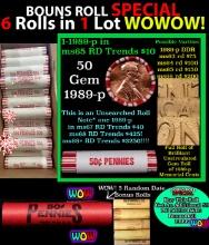 THIS AUCTION ONLY! BU Shotgun Lincoln 1c roll, 1989-p 50 pcs Plus FIVE bonus random date BU roll! Ba