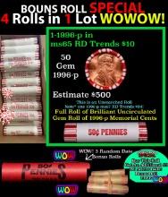 THIS AUCTION ONLY! BU Shotgun Lincoln 1c roll, 1996-p 50 pcs Plus THREE bonus random date BU roll! B