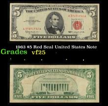 1963 $5 Red Seal United States Note Grades vf+