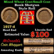 Lincoln Wheat Cent 1c Mixed Roll Orig Brandt McDonalds Wrapper, 1917-d end, Wheat other end