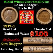 Lincoln Wheat Cent 1c Mixed Roll Orig Brandt McDonalds Wrapper, 1917-d end, Wheat other end