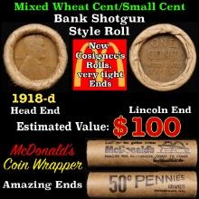 Lincoln Wheat Cent 1c Mixed Roll Orig Brandt McDonalds Wrapper, 1918-d end, Wheat other end