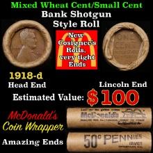 Lincoln Wheat Cent 1c Mixed Roll Orig Brandt McDonalds Wrapper, 1918-d end, Wheat other end