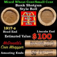 Lincoln Wheat Cent 1c Mixed Roll Orig Brandt McDonalds Wrapper, 1917-s end, Wheat other end