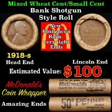 Lincoln Wheat Cent 1c Mixed Roll Orig Brandt McDonalds Wrapper, 1918-s end, Wheat other end