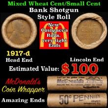 Lincoln Wheat Cent 1c Mixed Roll Orig Brandt McDonalds Wrapper, 1917-d end, Wheat other end