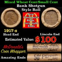 Lincoln Wheat Cent 1c Mixed Roll Orig Brandt McDonalds Wrapper, 1917-s end, Wheat other end