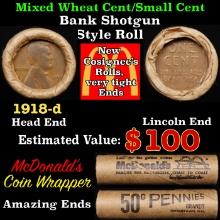 Lincoln Wheat Cent 1c Mixed Roll Orig Brandt McDonalds Wrapper, 1918-d end, Wheat other end