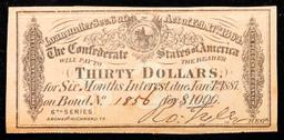 1864 6th Series Confederate States Thirty Dollars Note Grades Choice AU/BU Slider