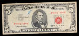 1963 $5 Red Seal United States Note Grades vf+