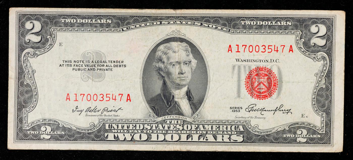 1953 $2 Red Seal United States Note Grades vf++