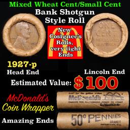 Lincoln Wheat Cent 1c Mixed Roll Orig Brandt McDonalds Wrapper, 1927-p end, Wheat other end