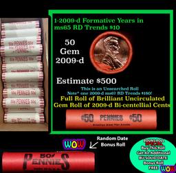 THIS AUCTION ONLY! BU Shotgun Lincoln 1c roll, 2009-d Cabin 50 pcs Plus one bonus random date BU rol