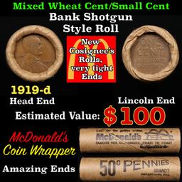 Lincoln Wheat Cent 1c Mixed Roll Orig Brandt McDonalds Wrapper, 1919-d end, Wheat other end